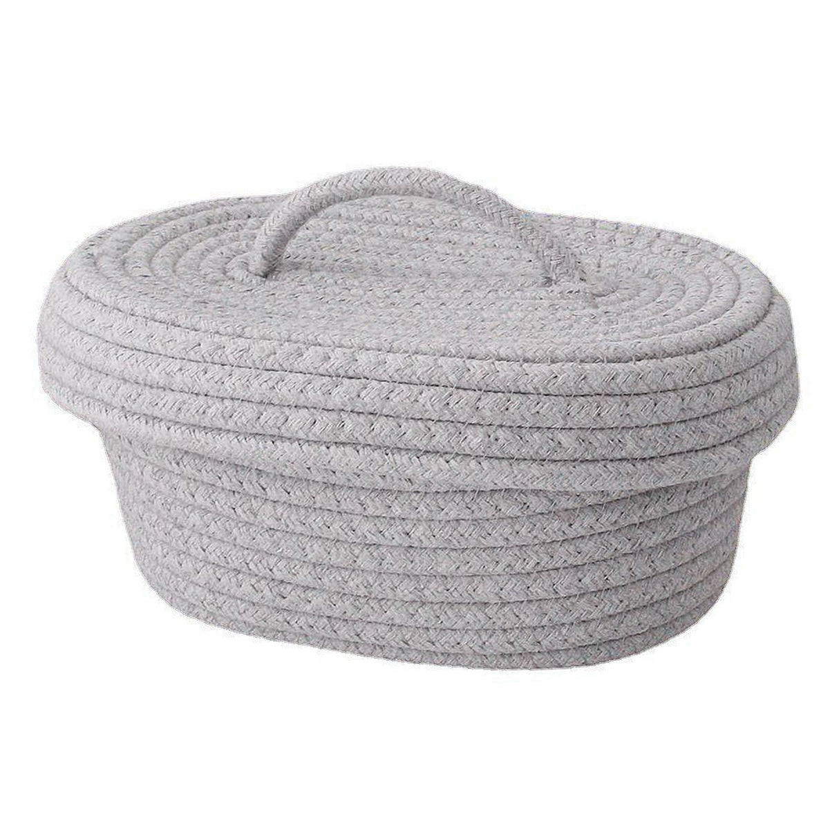 Desktop Storage Box with Lid Handmade Cotton Rope Storage Basket for Makeup Sundries Snack Needles Grey