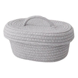 Desktop Storage Box with Lid Handmade Cotton Rope Storage Basket for Makeup Sundries Snack Needles Grey