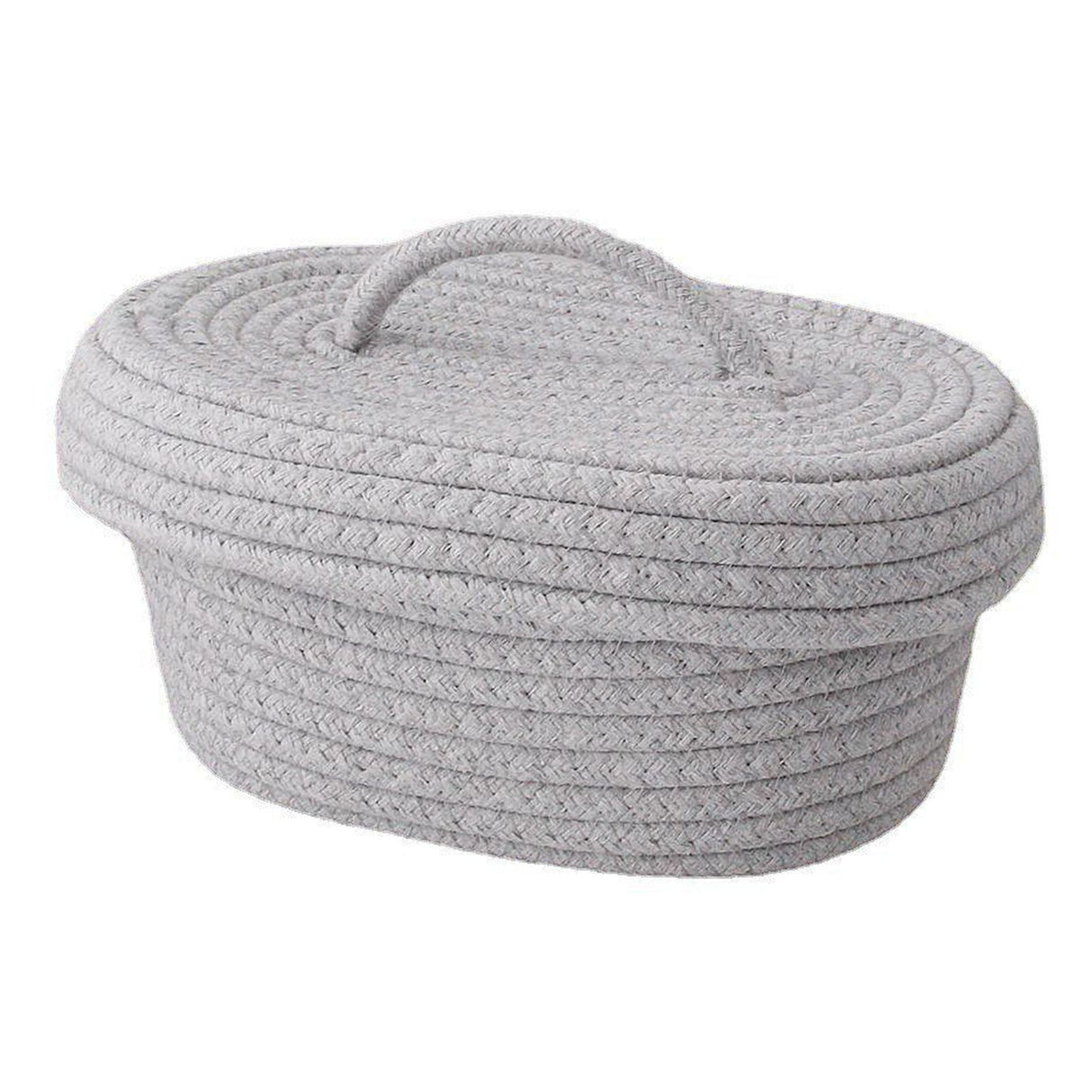 Desktop Storage Box with Lid Handmade Cotton Rope Storage Basket for Makeup Sundries Snack Needles Grey