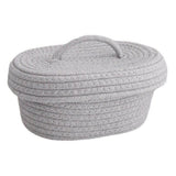 Desktop Storage Box with Lid Handmade Cotton Rope Storage Basket for Makeup Sundries Snack Needles Grey