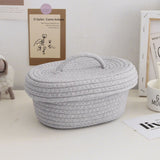 Desktop Storage Box with Lid Handmade Cotton Rope Storage Basket for Makeup Sundries Snack Needles Grey