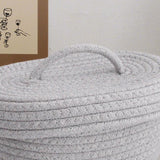 Desktop Storage Box with Lid Handmade Cotton Rope Storage Basket for Makeup Sundries Snack Needles Grey - Extra Image