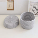 Desktop Storage Box with Lid Handmade Cotton Rope Storage Basket for Makeup Sundries Snack Needles Grey