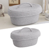 Desktop Storage Box with Lid Handmade Cotton Rope Storage Basket for Makeup Sundries Snack Needles Grey