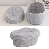 Desktop Storage Box with Lid Handmade Cotton Rope Storage Basket for Makeup Sundries Snack Needles Grey