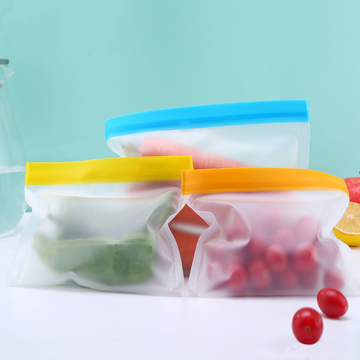 20PCS Reusable Ziplock Bags Translucent Scrub PEVA Food Storage Bags for Kitchen Fridge Organization