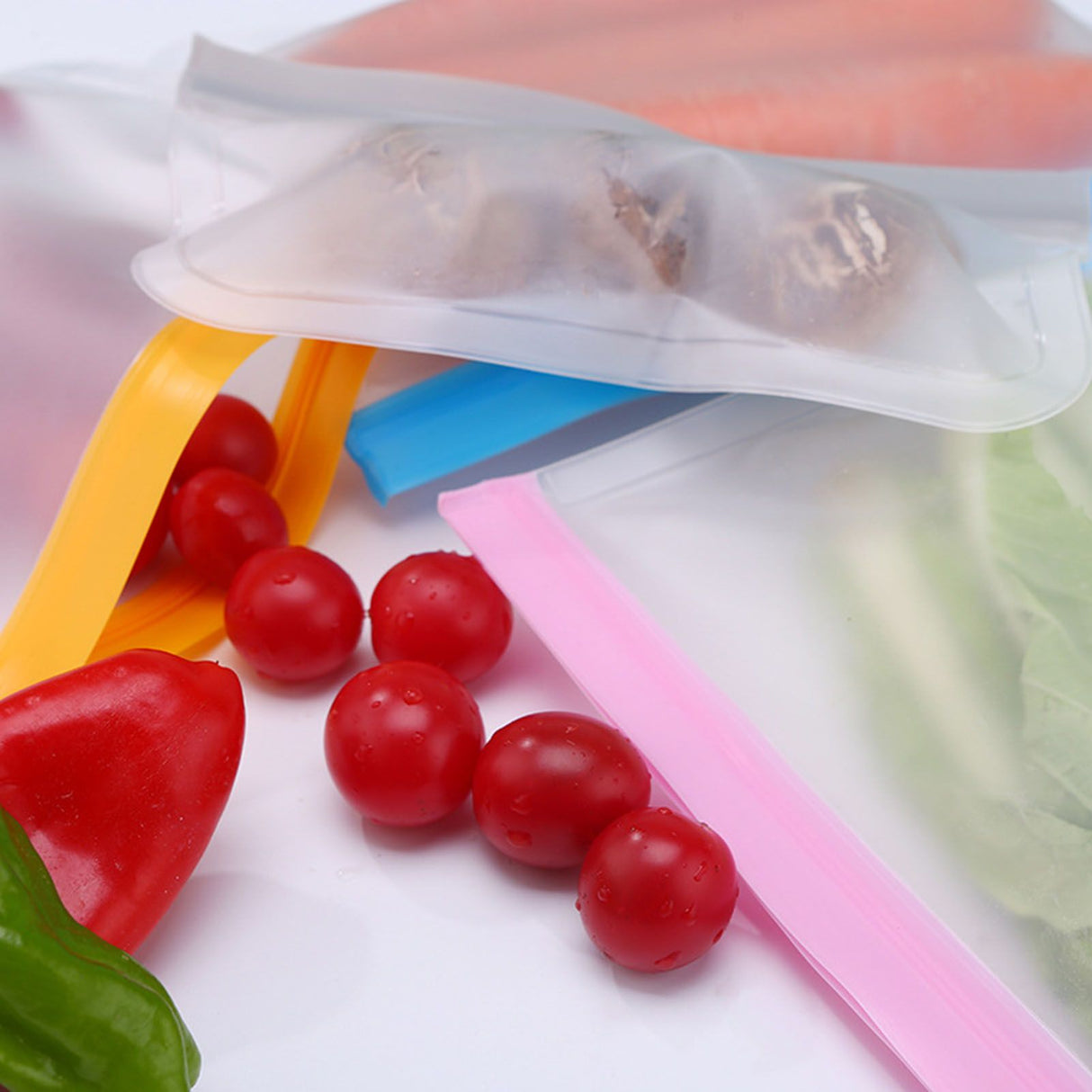 20PCS Reusable Ziplock Bags Translucent Scrub PEVA Food Storage Bags for Kitchen Fridge Organization
