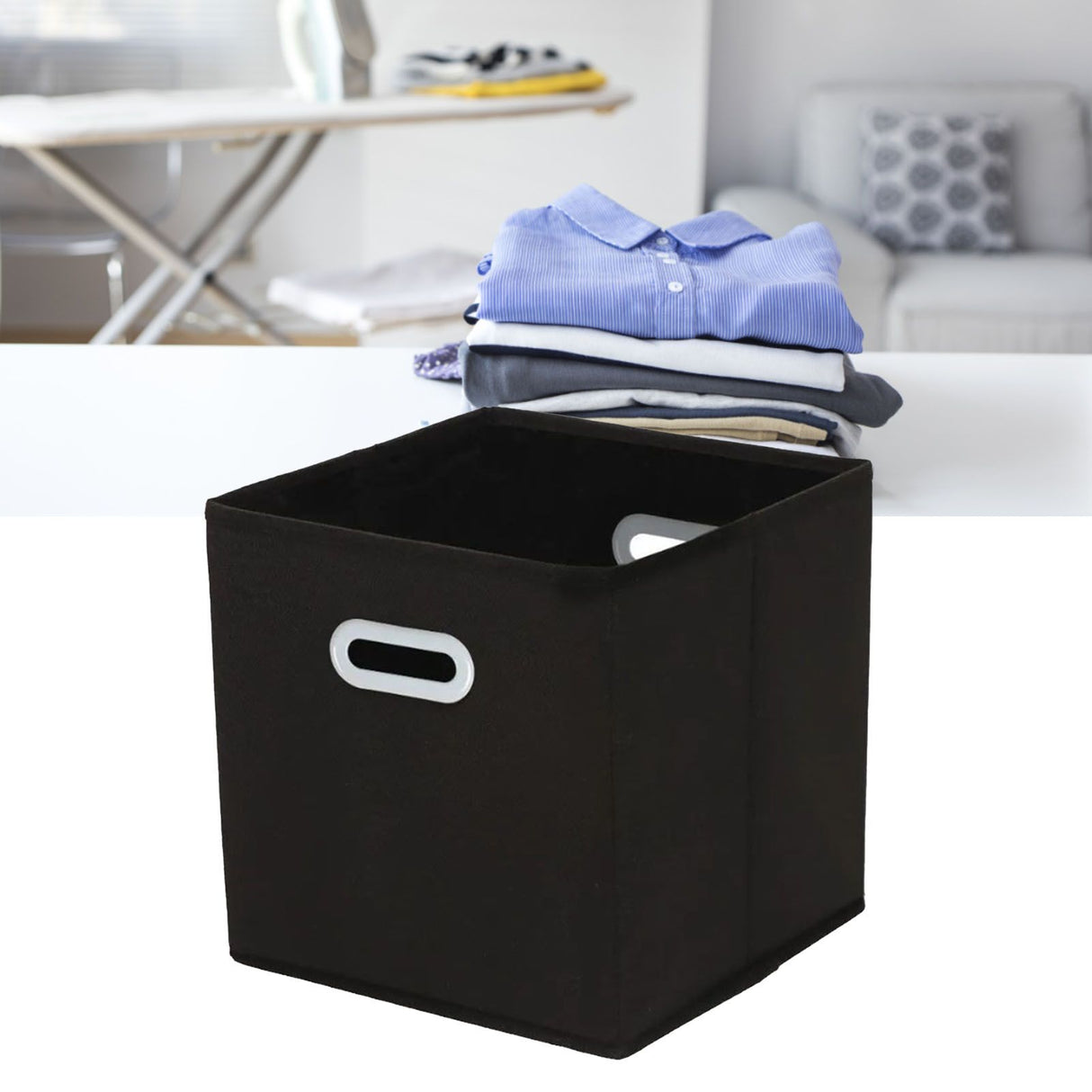 Fabric Cube Organizer Black Dual Handles Foldable Storage Bins Baskets for Home Bedroom Toy Clothing Organize