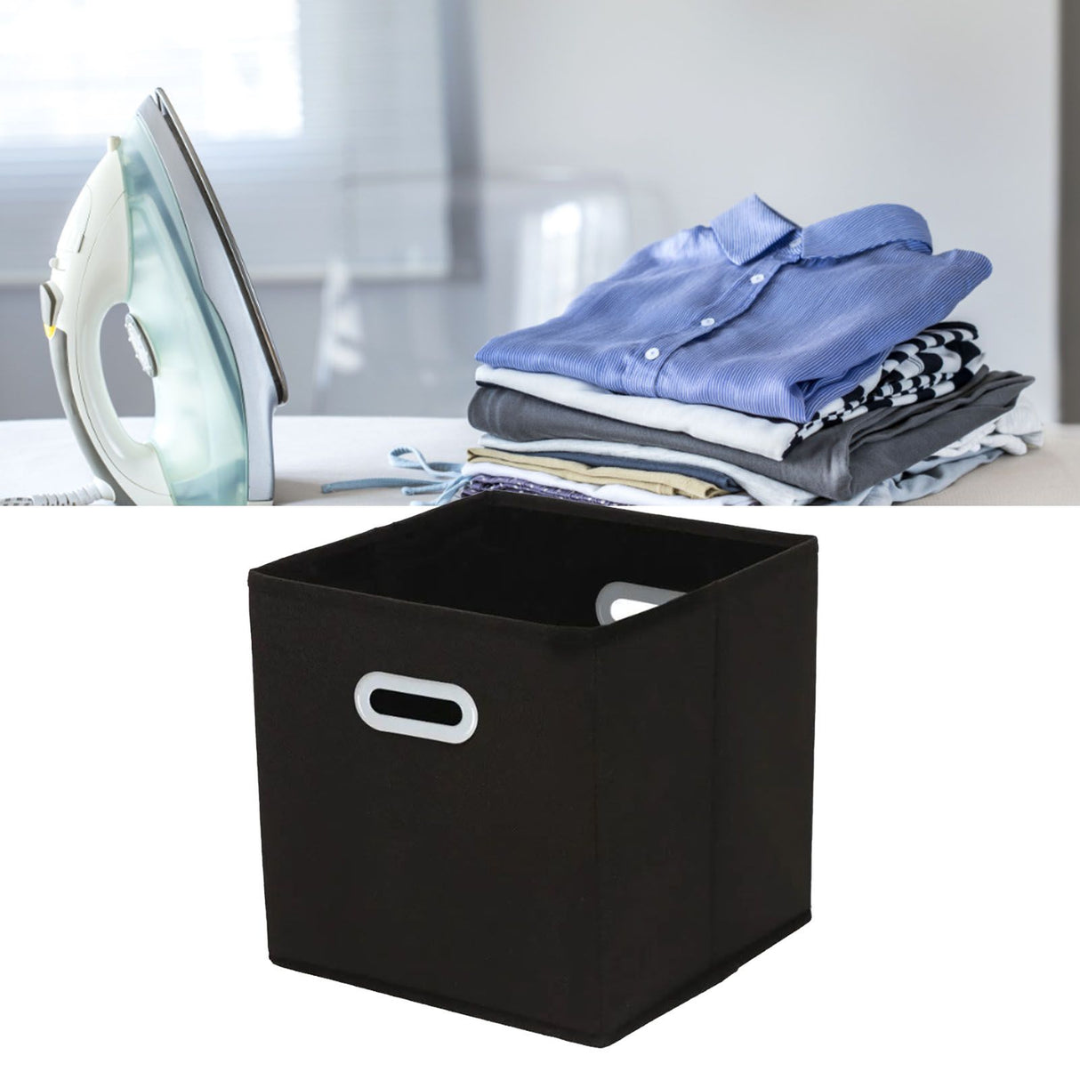 Fabric Cube Organizer Black Dual Handles Foldable Storage Bins Baskets for Home Bedroom Toy Clothing Organize