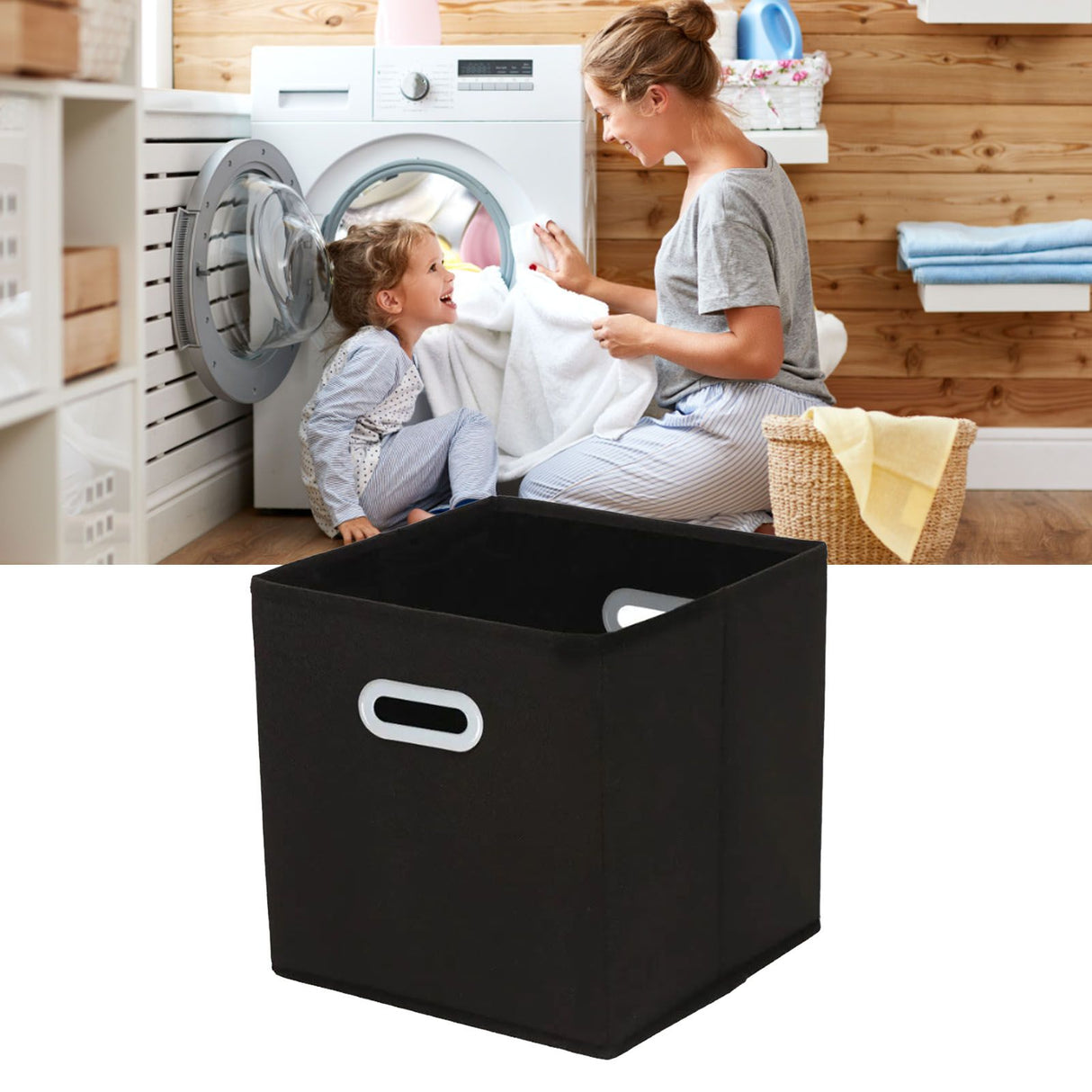Fabric Cube Organizer Black Dual Handles Foldable Storage Bins Baskets for Home Bedroom Toy Clothing Organize