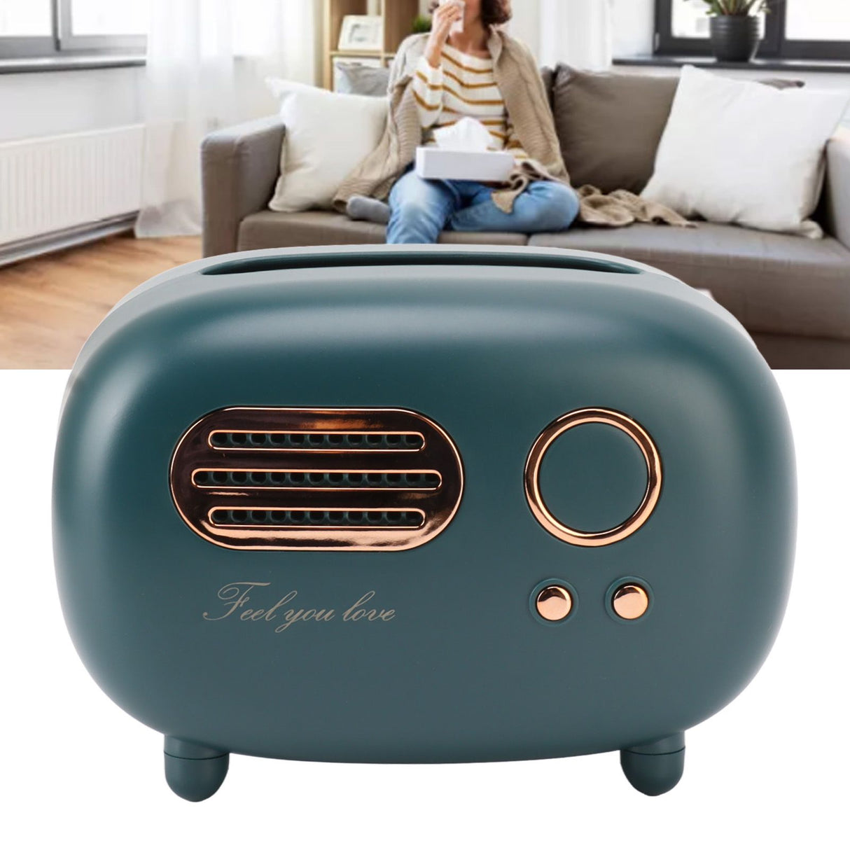 Retro Radio Shape Tissue Cover Box Vintage Radio Tissue Box for Bathroom Living Room Bedroom Nightstand Desk Table Green