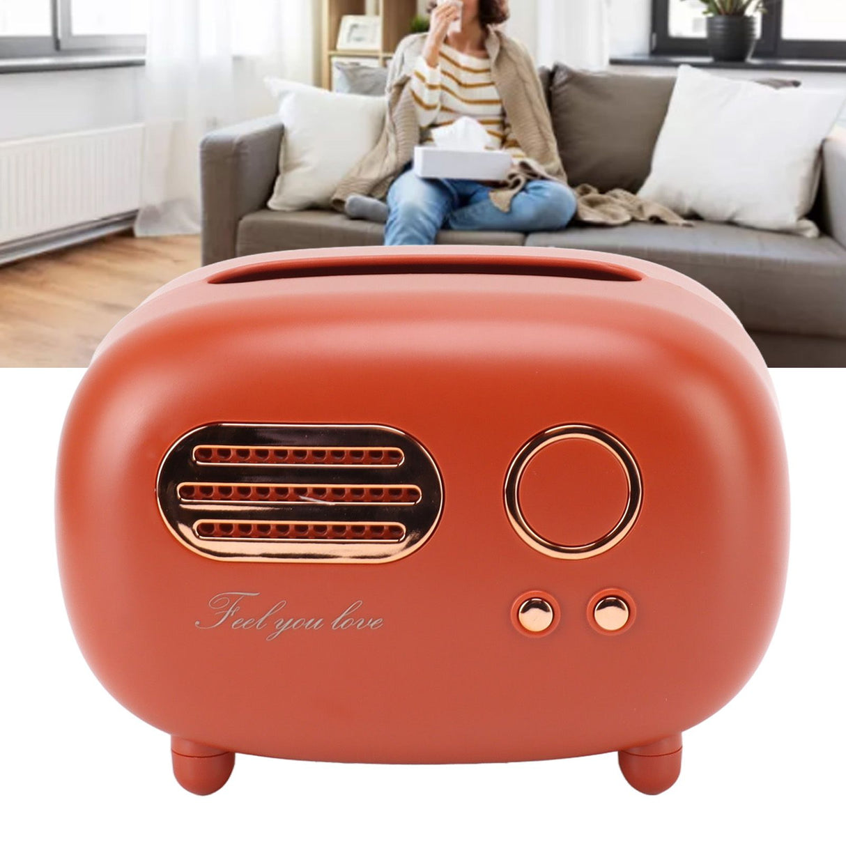 Retro Radio Shape Tissue Cover Box Vintage Radio Tissue Box for Bathroom Living Room Bedroom Nightstand Desk Table Red