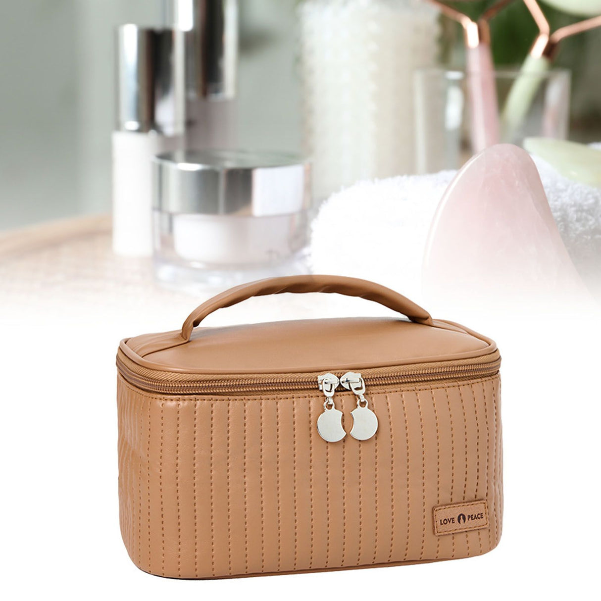 PU Open Lid Cake Shape Make Up Bag Cosmetic Storage Bag Soft Color Portable Makeup Bag Coffe