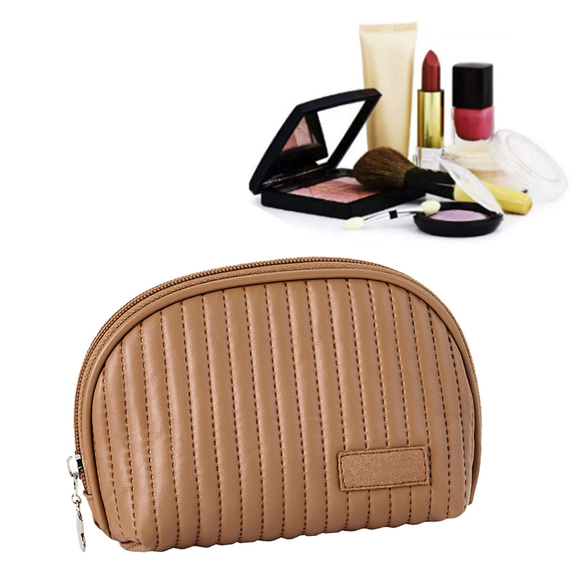 PU Leather Makeup Bag Portable Large Capacity Storage Travel Makeup Bag for Lipstick Cosmetic Brown