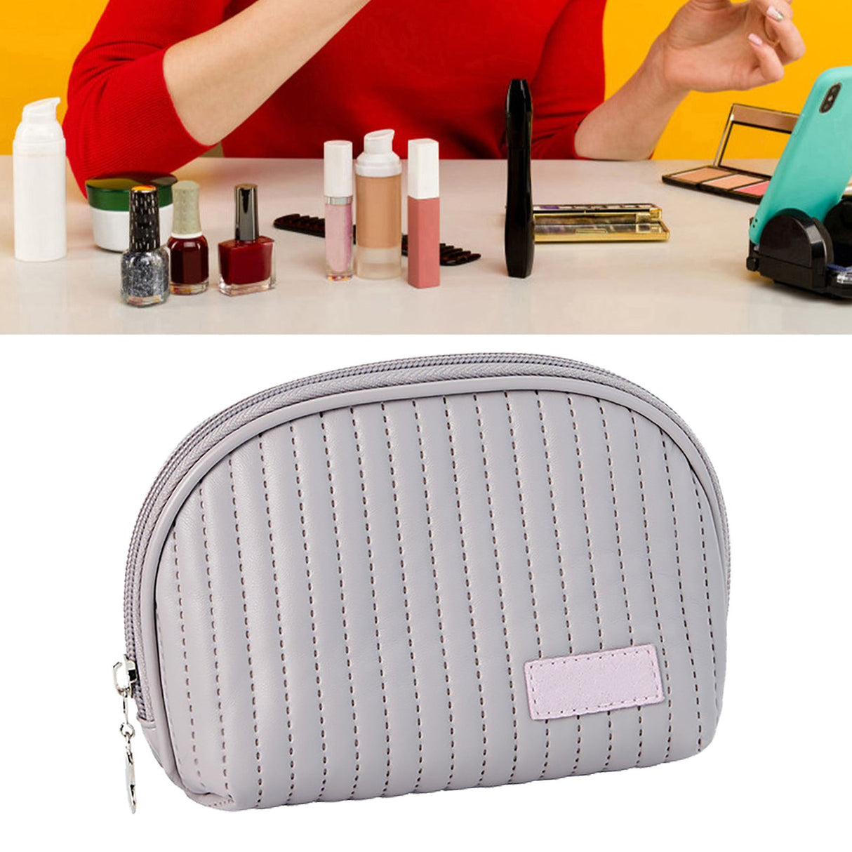 PU Leather Makeup Bag Portable Large Capacity Storage Travel Makeup Bag for Lipstick Cosmetic Purple