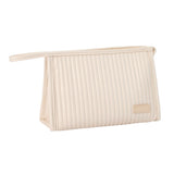 Cosmetic Bag Candy Color Large Capacity PU Leather Portable Travel Makeup Bag with Mesh Pocket Beige