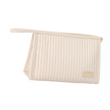 Cosmetic Bag Candy Color Large Capacity PU Leather Portable Travel Makeup Bag with Mesh Pocket Beige - Front View