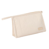 Cosmetic Bag Candy Color Large Capacity PU Leather Portable Travel Makeup Bag with Mesh Pocket Beige