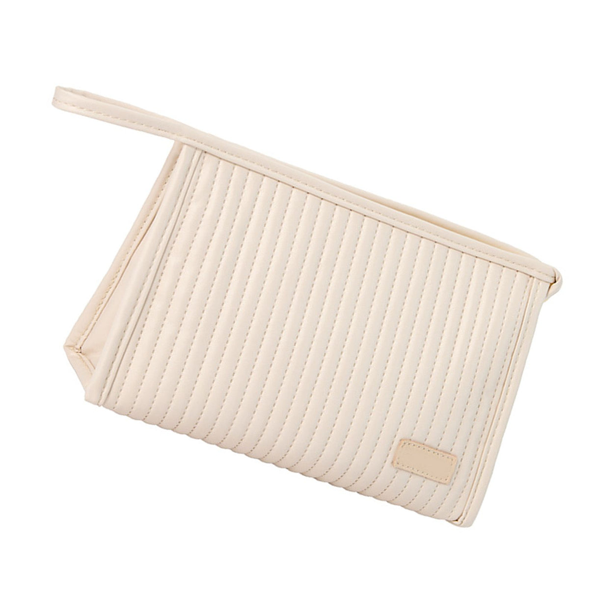 Cosmetic Bag Candy Color Large Capacity PU Leather Portable Travel Makeup Bag with Mesh Pocket Beige
