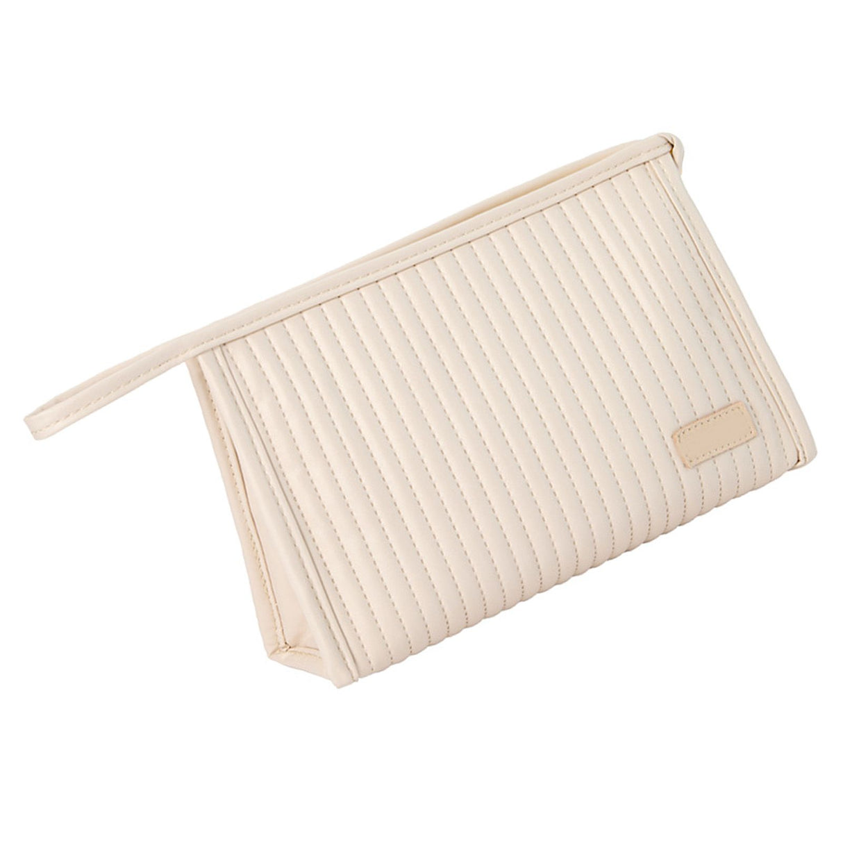 Cosmetic Bag Candy Color Large Capacity PU Leather Portable Travel Makeup Bag with Mesh Pocket Beige
