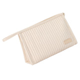 Cosmetic Bag Candy Color Large Capacity PU Leather Portable Travel Makeup Bag with Mesh Pocket Beige
