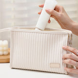 Cosmetic Bag Candy Color Large Capacity PU Leather Portable Travel Makeup Bag with Mesh Pocket Beige - Extra Image