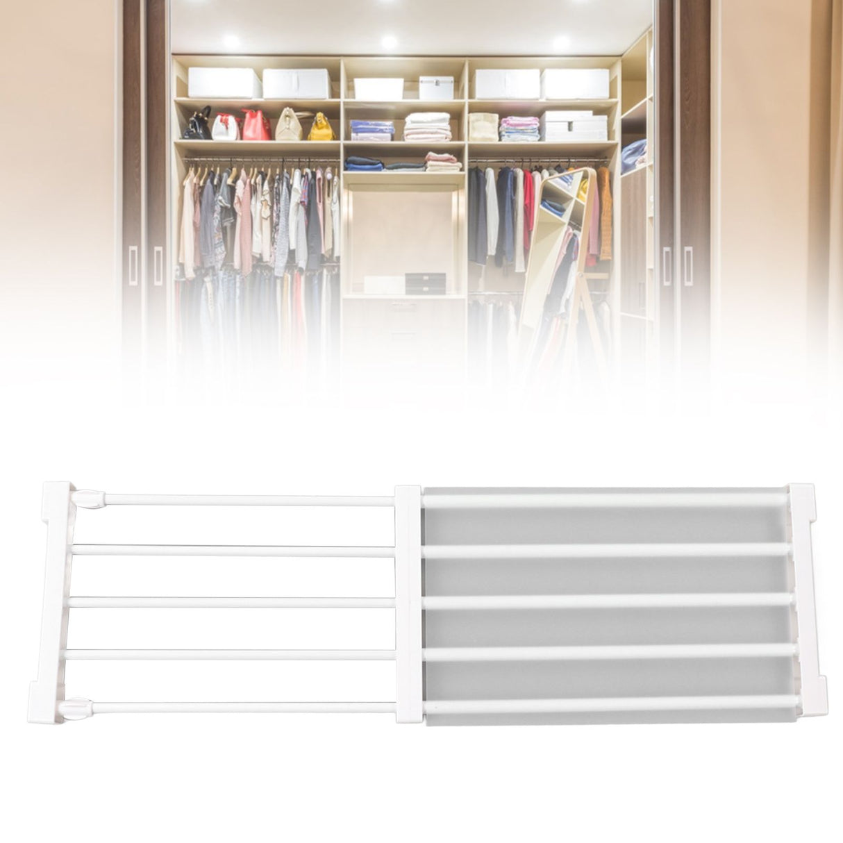 Closet Tension Shelf Expandable Nail Free Cabinet Divider Storage Rack for Wardrobe Cupboard 50‑80cm / 19.7‑31.5in Length