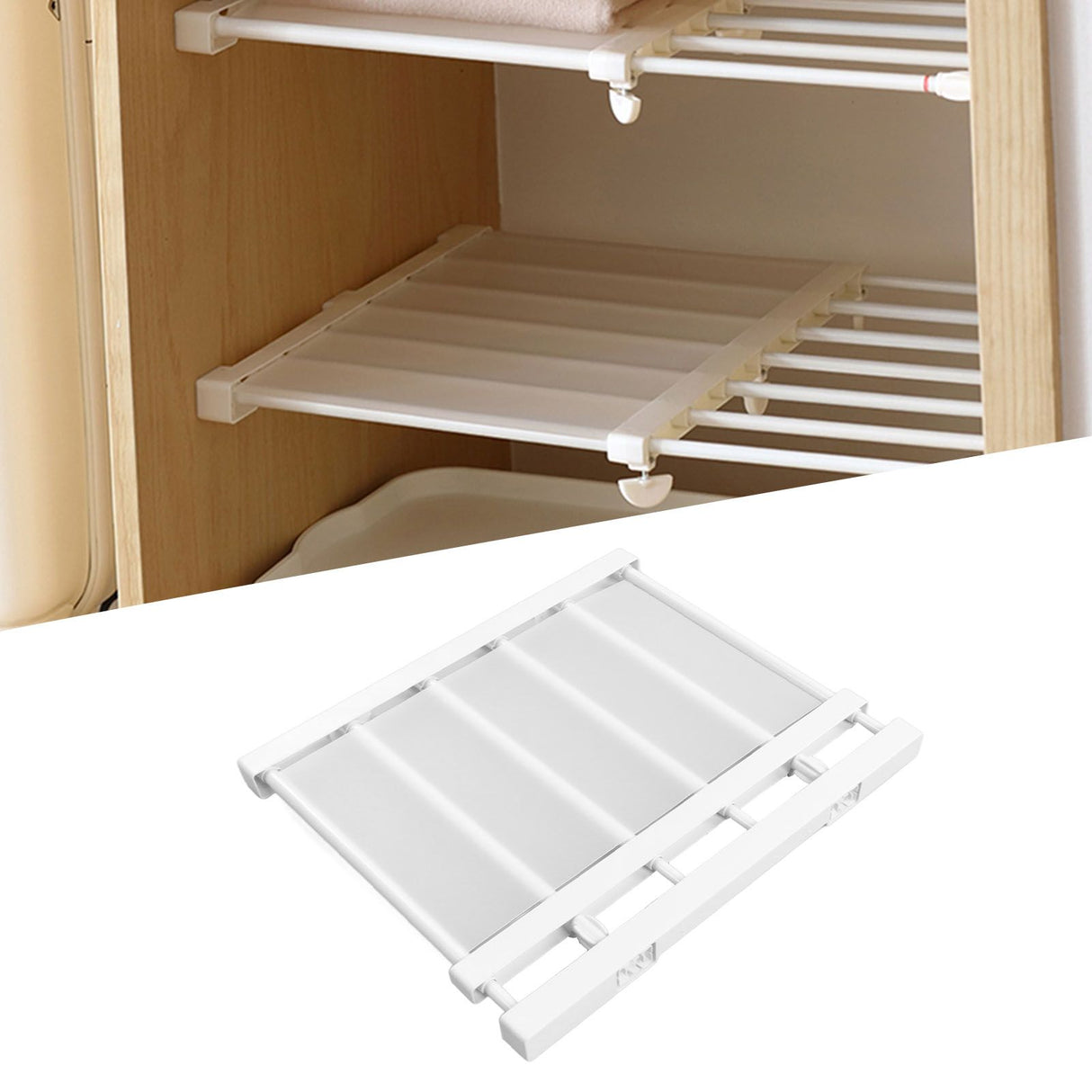 Tension Rod Shelf Adjustable Length Space Saving Nail Free Expandable Closet Shelf for Cabinet Wardrobe 16.5in Width 30‑40cm / 11.8‑15.7in Length