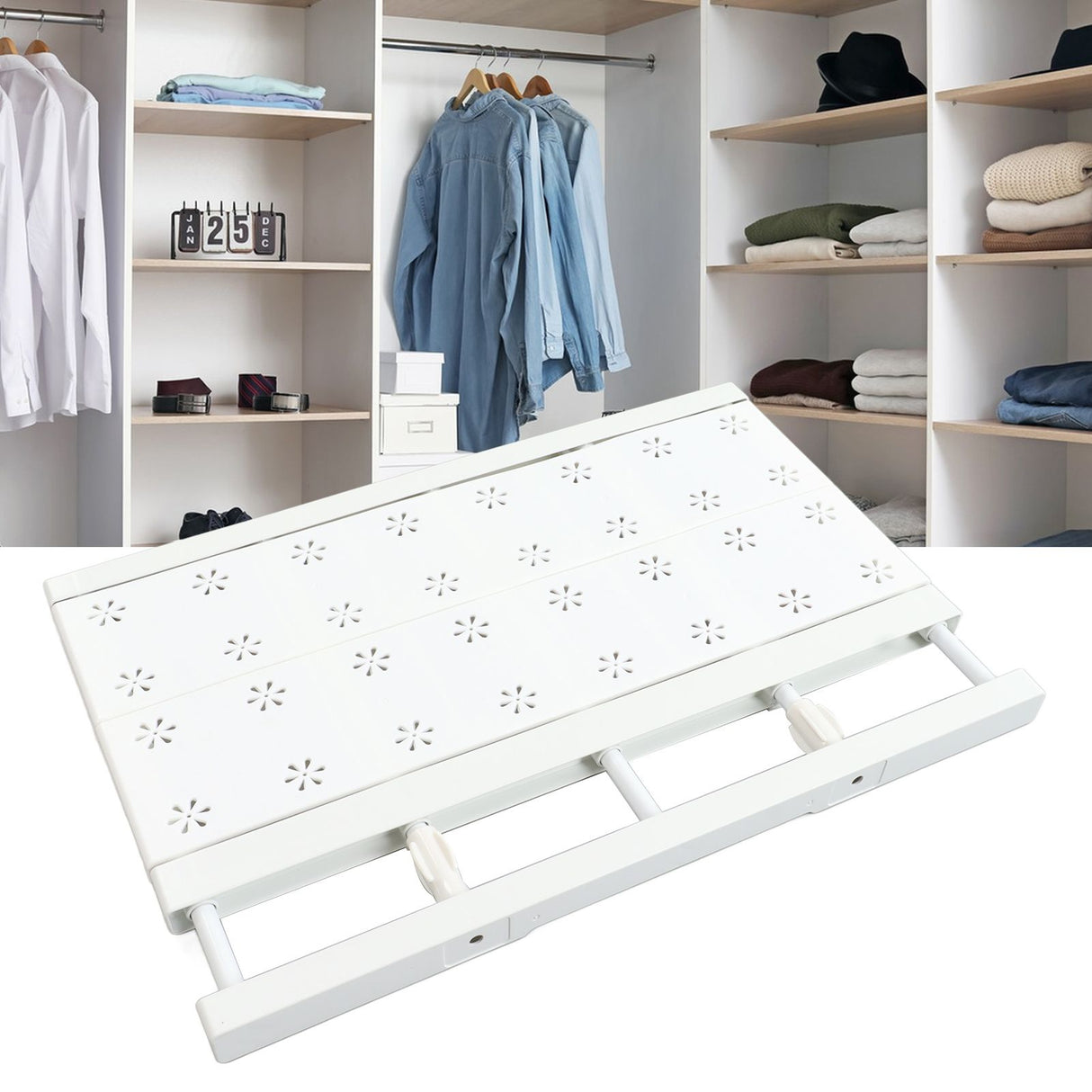 Expandable Closet Shelf Space Saving Punch Free Strong Bearing Capacity Wardrobe Clothes Dividers for Home 30‑40cm/11.8‑15.7in