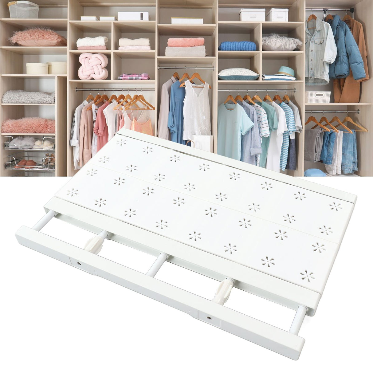 Expandable Closet Shelf Space Saving Punch Free Strong Bearing Capacity Wardrobe Clothes Dividers for Home 30‑40cm/11.8‑15.7in