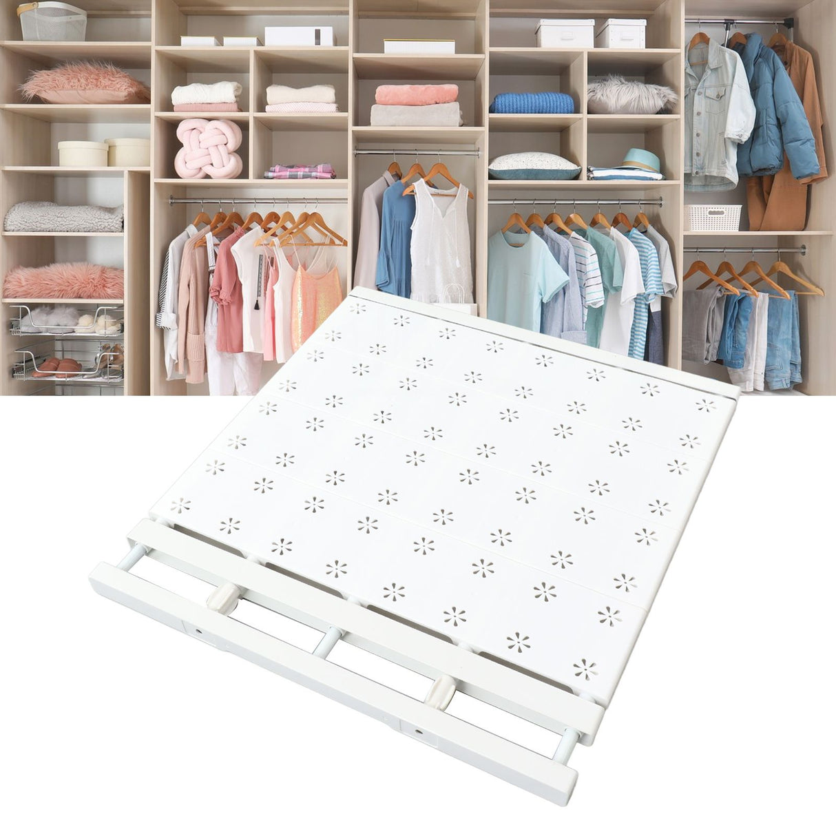 Expandable Closet Shelf Space Saving Punch Free Strong Bearing Capacity Wardrobe Clothes Dividers for Home 48‑80cm/18.9‑31.5in