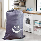 Laundry Bag Nylon Drawstring Cylinder for Household Travel Dirty Clothes Quilt Books Storage Dark Grey Smiling Face