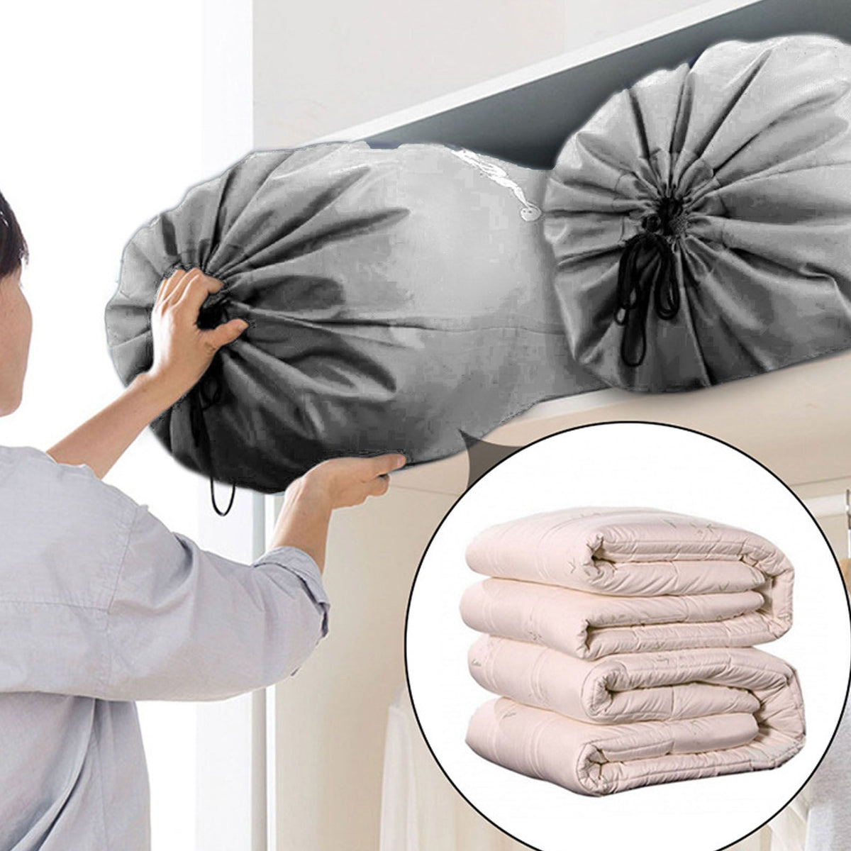 Laundry Bag Nylon Drawstring Cylinder for Household Travel Dirty Clothes Quilt Books Storage Dark Grey Smiling Face