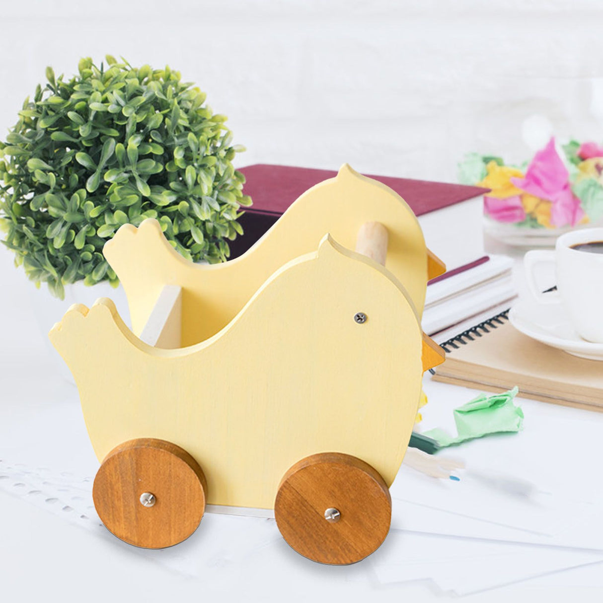 Wood Desk Organizer Cute Cartoon Desktop Handbook Stickers Organizer for Study Children's Room Office Dormitory Chick