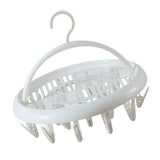 Round Drying Rack Clothes Hanger Plastic Round Laundry Hanger with Clips for Socks Underwear White - Front View