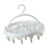 Round Drying Rack Clothes Hanger Plastic Round Laundry Hanger with Clips for Socks Underwear White - Top-Down View