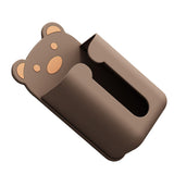 Wall Mounted Tissue Box Punching Free Cute Bear Pattern Plastic Tissue Dispenser for Home Bathroom Brown Bear - Front View
