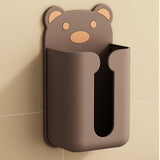 Wall Mounted Tissue Box Punching Free Cute Bear Pattern Plastic Tissue Dispenser for Home Bathroom Brown Bear - Extra Image
