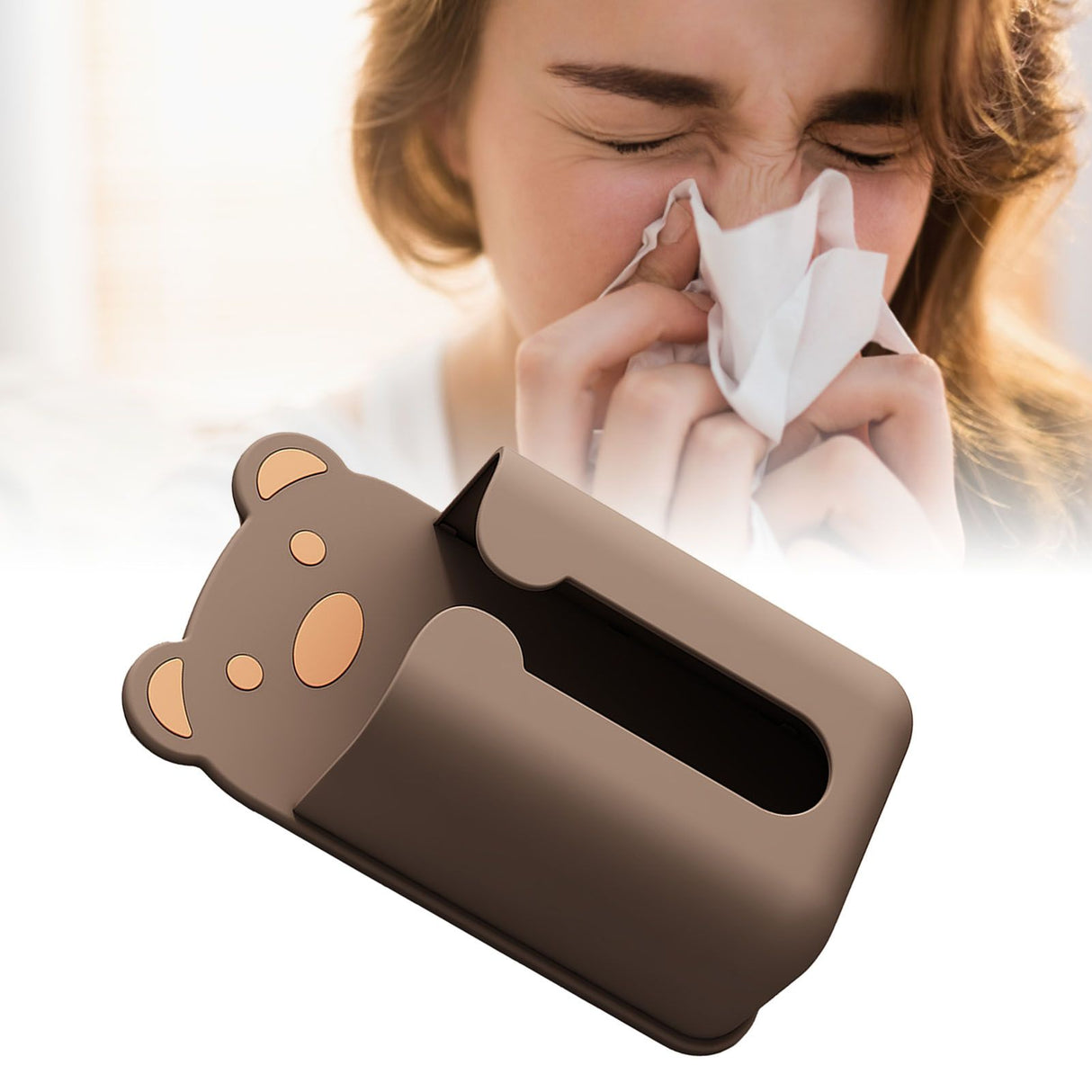 Wall Mounted Tissue Box Punching Free Cute Bear Pattern Plastic Tissue Dispenser for Home Bathroom Brown Bear