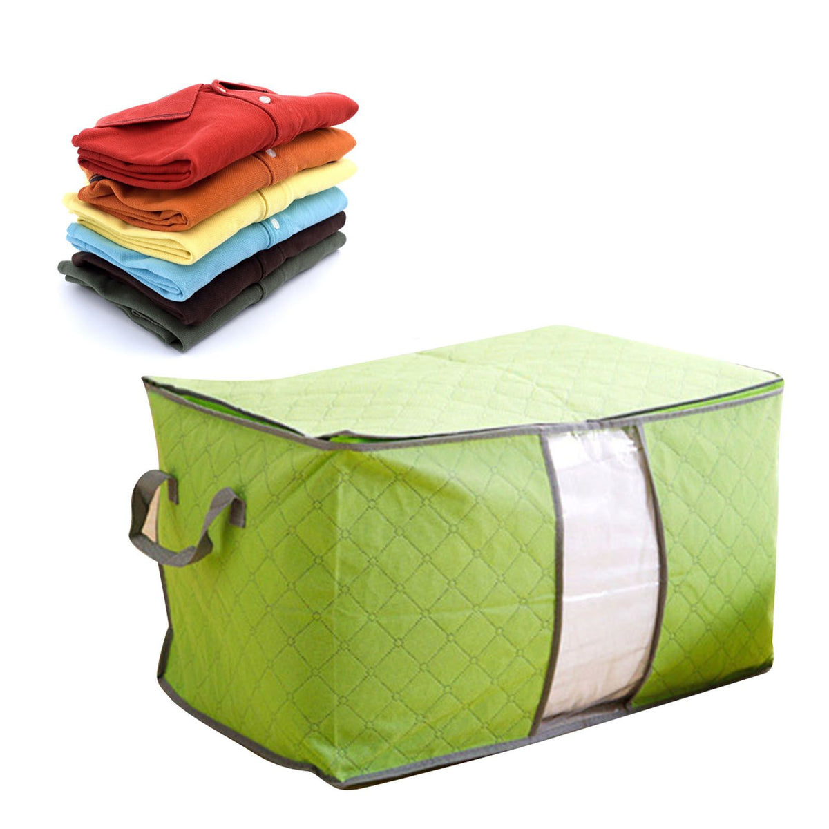 5Pcs Clothing Folding Storage Bag Dustproof Quilt Organizer Non Woven Fabric Large Size Green