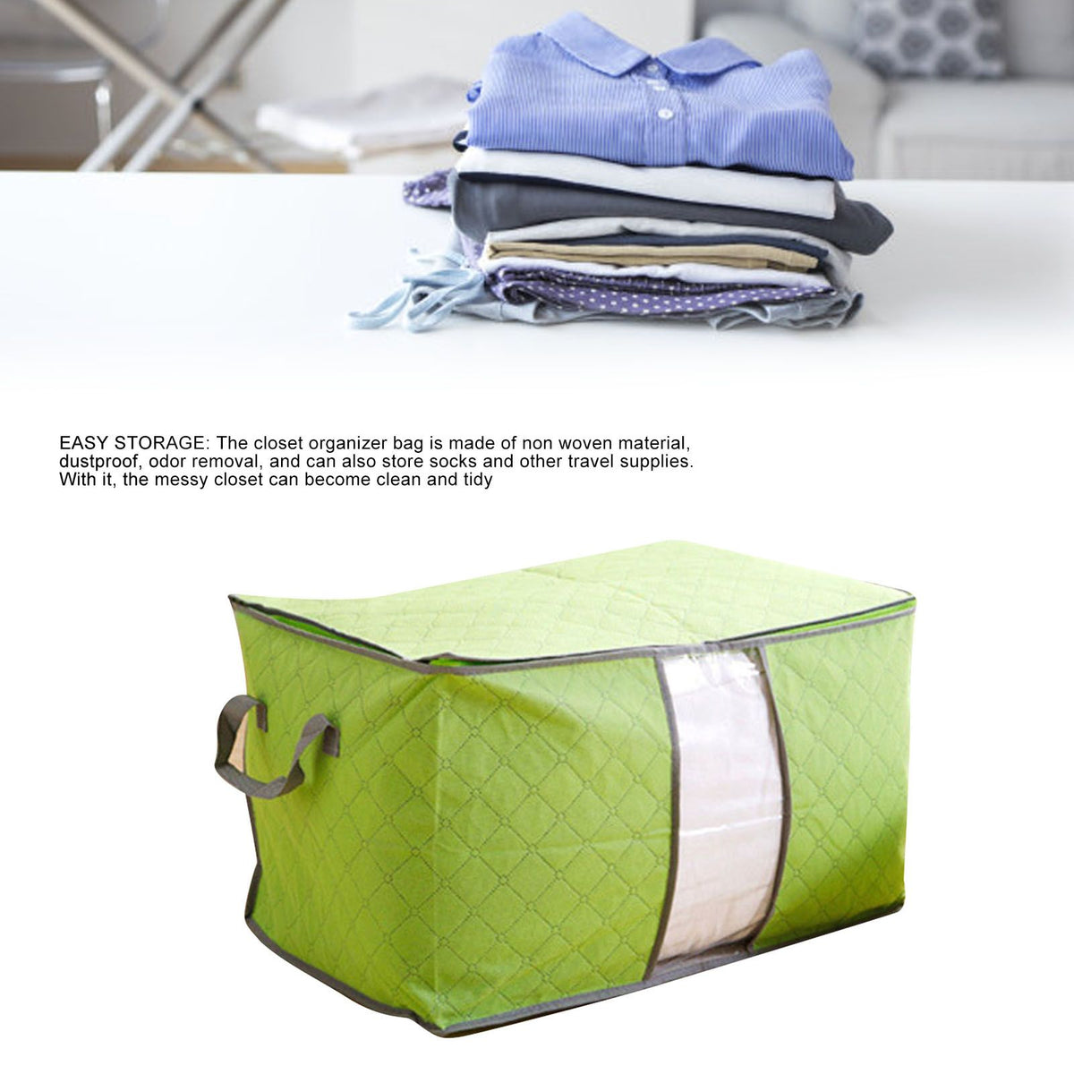 5Pcs Clothing Folding Storage Bag Dustproof Quilt Organizer Non Woven Fabric Large Size Green