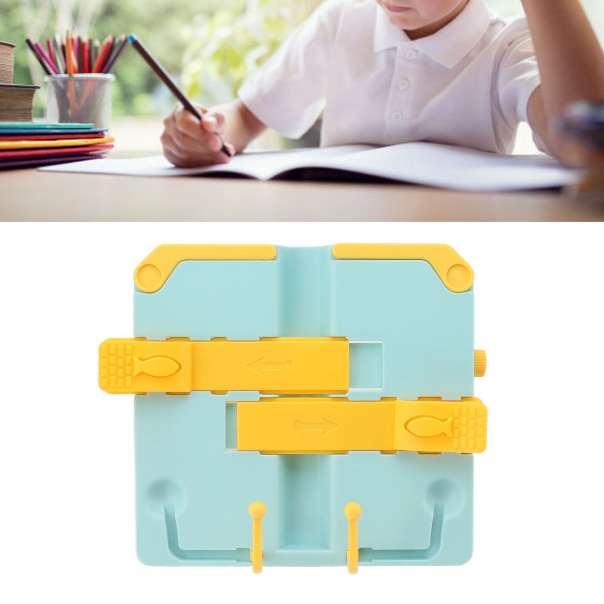 Reading Rack Foldable Portable Round Edges ABS Scratch Resistant Book Stand Holder for School Library Yellow Blue