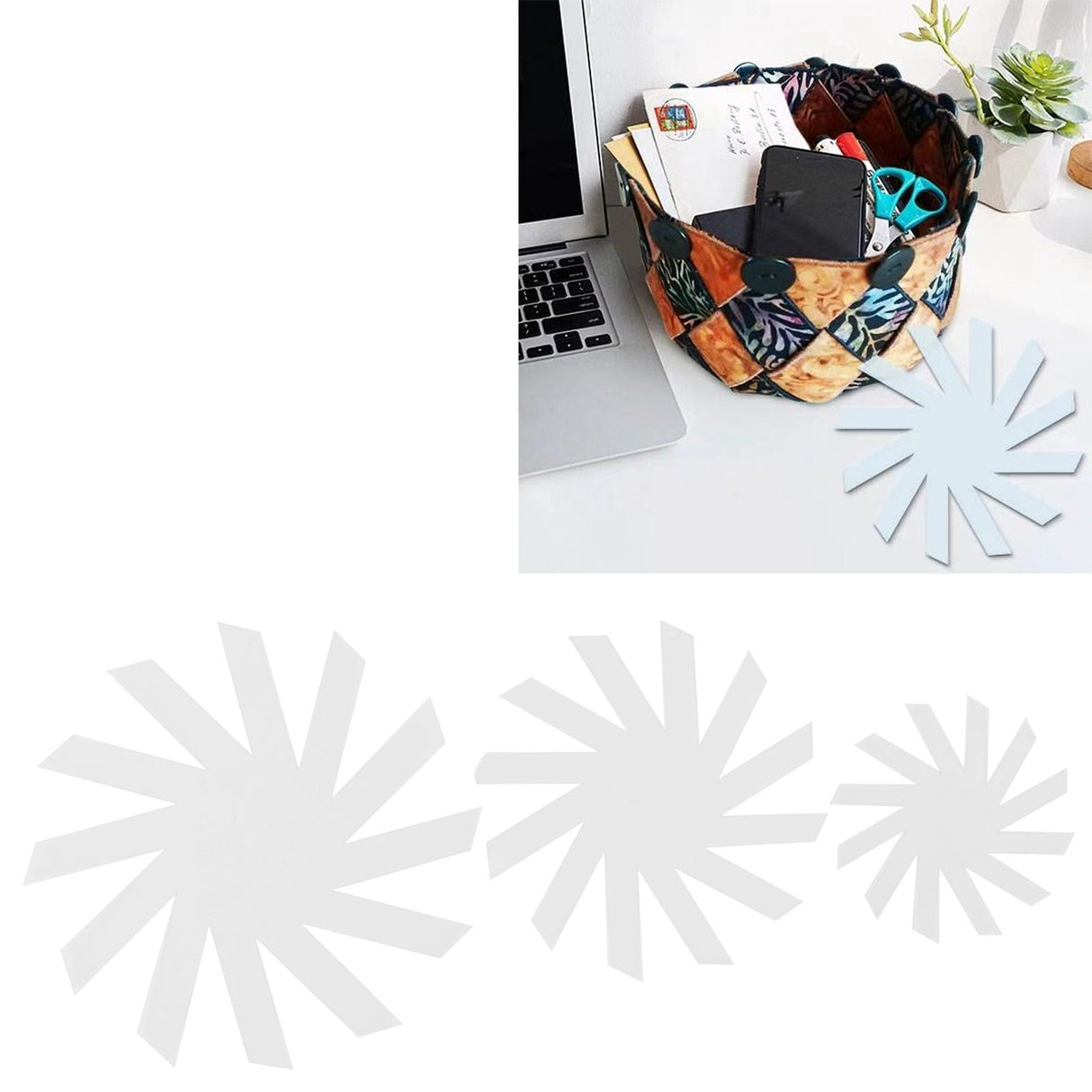 3Pcs 8in 12in 15in Woven Spiral Storage Basket Cutting Ruler Template Basket Templates for Sewing