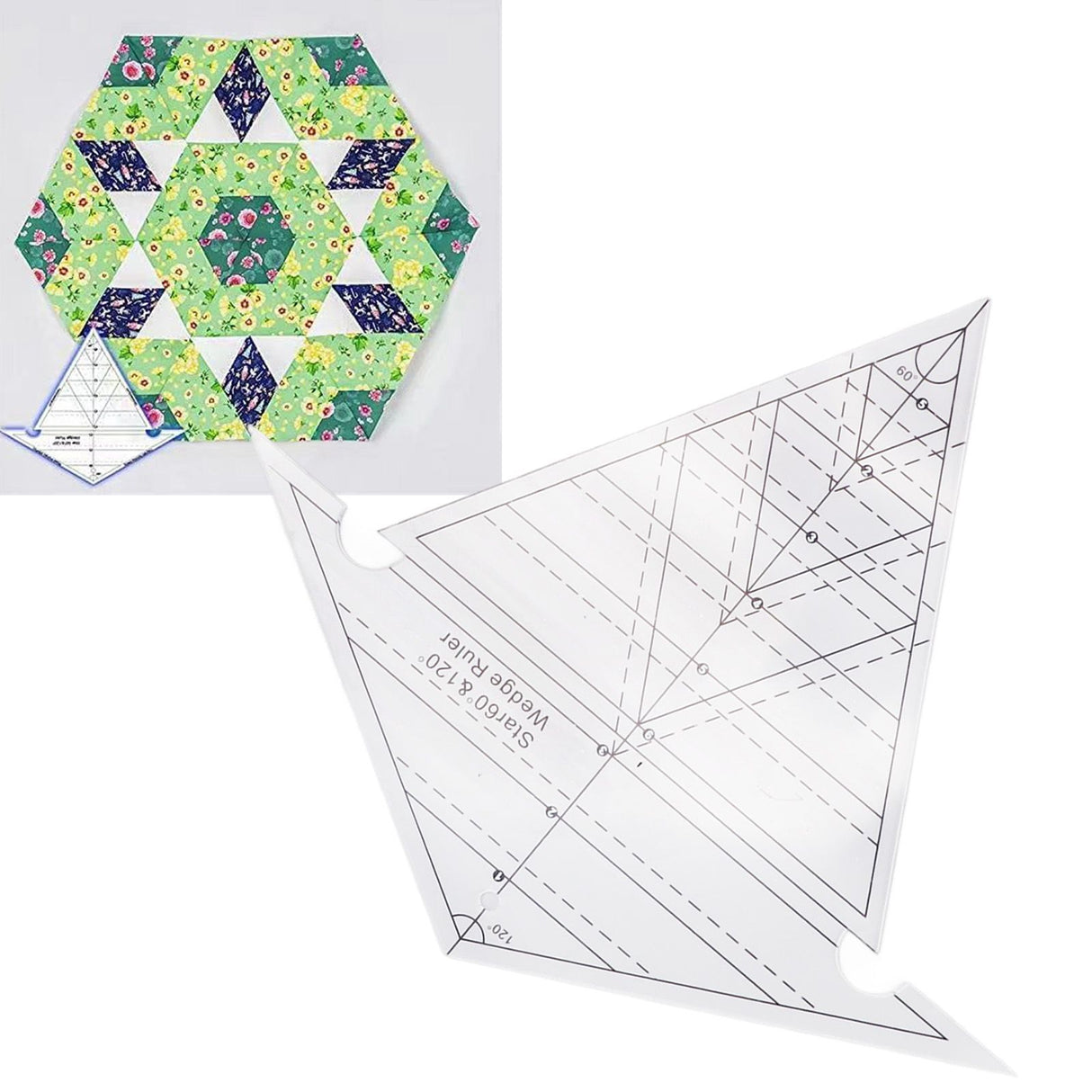 Sewing Wedge Ruler 60 Degree and 120 Degree Acrylic Transparent Precise Scale Reusable Quilting Ruler for DIY Design