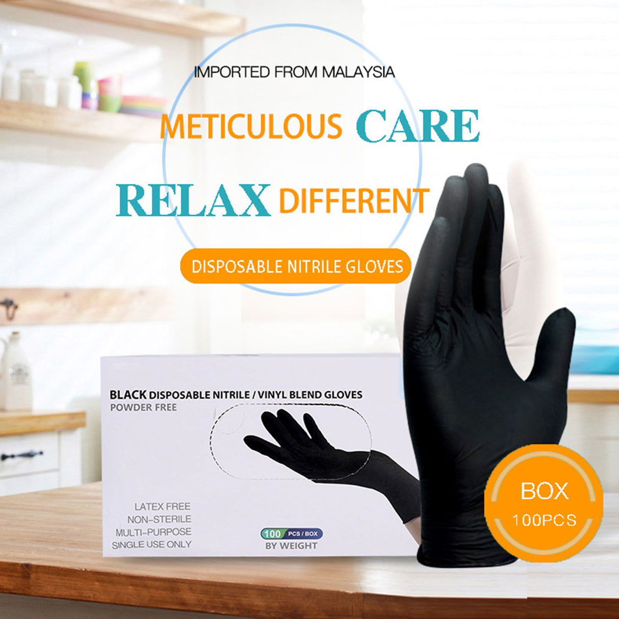 100PCS Food Gloves PVC High Elastic Protective Gloves for Cleaning Catering Black L