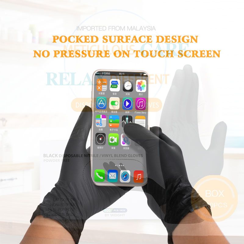 100PCS Food Gloves PVC High Elastic Protective Gloves for Cleaning Catering Black L