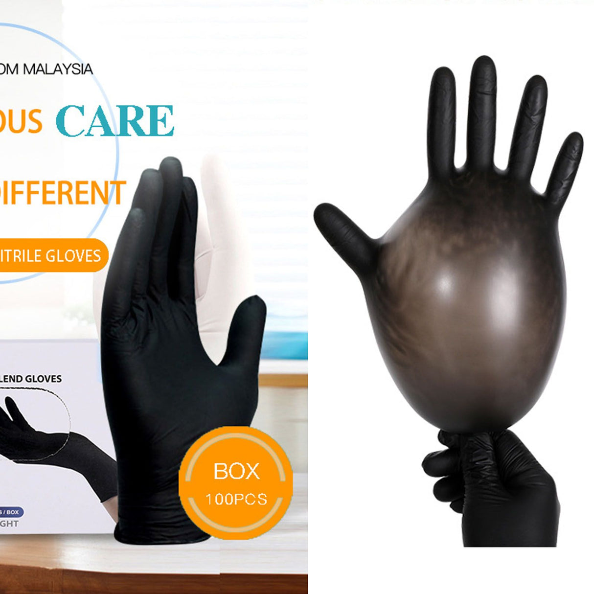 100PCS Food Gloves PVC High Elastic Protective Gloves for Cleaning Catering Black L