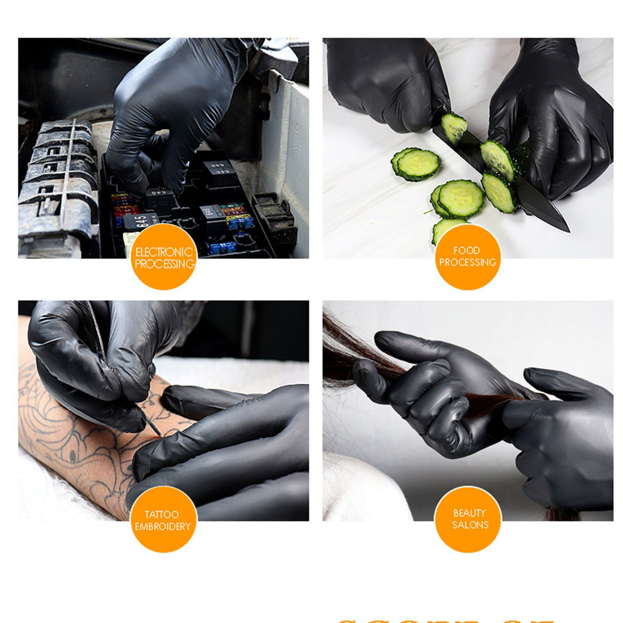 100PCS Food Gloves PVC High Elastic Protective Gloves for Cleaning Catering Black L