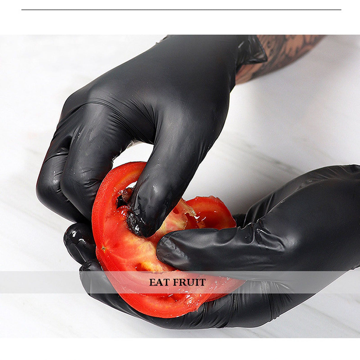 100PCS Food Gloves PVC High Elastic Protective Gloves for Cleaning Catering Black L