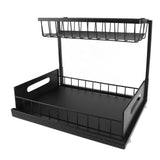 Under Sink Organizer L Shape 2 Tier Slide Out Sink Shelf for Under Kitchen Bathroom Sink Organizers and Storage Black - Front View